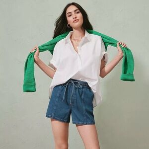 LOFT Poplin Henley Dolman Everyday Tunic Shirt White XS